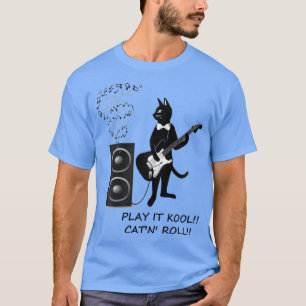 T-shirt Rock and Roll Chat noir jouant de la guitare chato