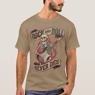 T-shirt Rock and Roll Never Dies Skeleton Vintage Rock Mus