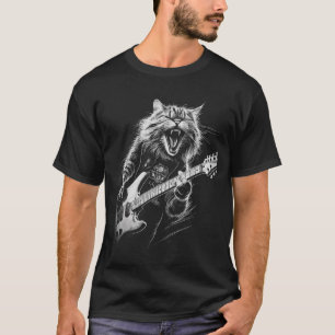 T-shirt Rock Chat Jouer Guitare - Drôle Chat Guitariste
