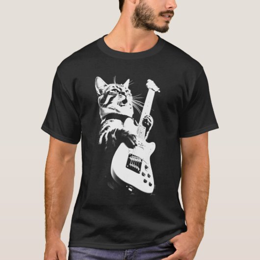 T-shirt Rock Chat Jouer Guitare - Funny Guitare (Devant)