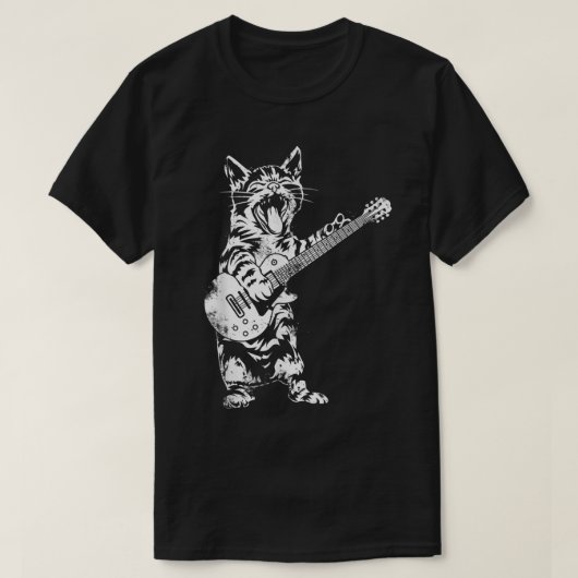 T-shirt Rock Guitar Cat Funny Music Design (Design devant)