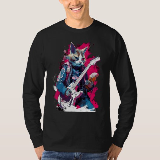 T-shirt Rock Guitar Snowshoe Cat Guitarist (Devant)