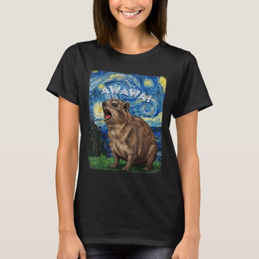 T-shirt Rock Hyrax Awawa Funny Groundhog Starry Night Van (Devant)