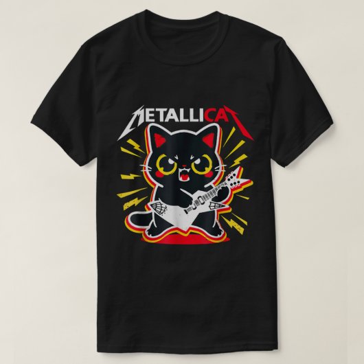 T-shirt Rock Kitty Guitar Player Cute Metal Cat Design (Design devant)