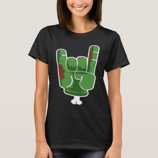 T-shirt Rock Main Zombie Rocking It Heavy Metal Horns (Devant)