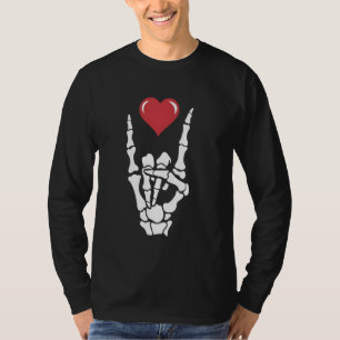 T-shirt Rock Music Lover Skeleton Hand Rock Heart Graphism