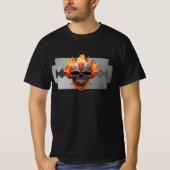 T-shirt Rock Music Razor Flaming Skull Musiciens Guitarist (Devant)