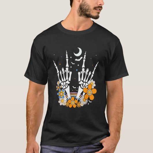 T-shirt Rock On Skeleton Hand Gesta Hard Rock On Skele (Devant)