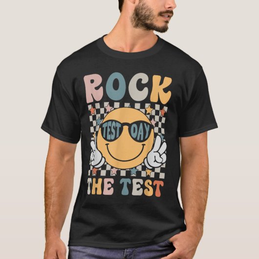 T-shirt Rock The Test Day Retro Smile Face Teacher (Devant)
