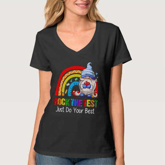 T-shirt Rock The Test Teacher Testing Day Rainbow Gnomes (Devant)