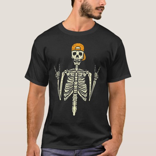 T-shirt Rocker Skater Skeleton Cap Cool Halloween (Devant)