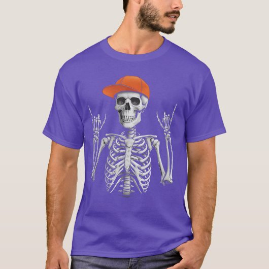 T-shirt Rocker Skeleton Cap Skater Cool Halloween Punk Roc (Devant)