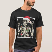T-shirt Rocker Skeleton Santa Hat Cool Christmas Punk Rock (Devant)
