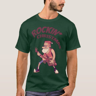 T-shirt Rockin Christmas Santa Rocking With Guitar retro