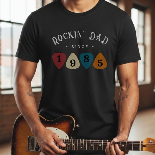 T-shirt Rockin' Dad Guitar Pick Retro Father's Day