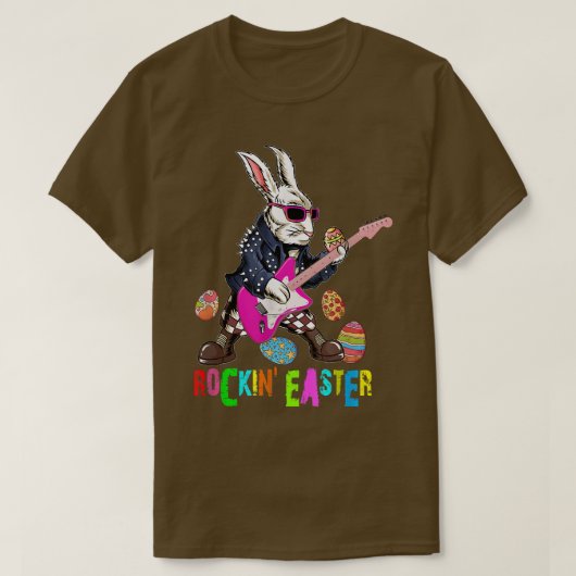 T-shirt Rockin Easter Cool Bunny Playing Guitar Easter Day (Design devant)