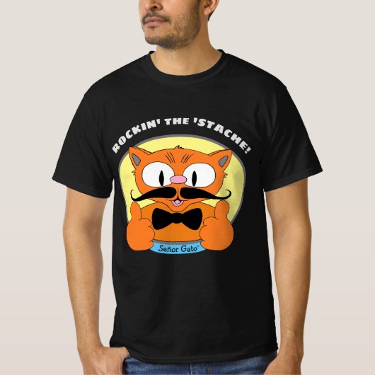T-shirt Rockin' le Stache ! Señor Gato™ Mustache Cat (Devant)