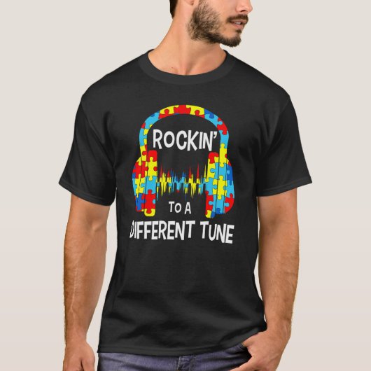 T-shirt Rockin To A Different Tune Autistic Awarenes Men W (Devant)
