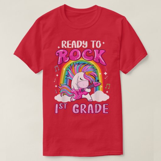 T-shirt Rocking 1st Grade Electric Guitar Unicorn Rainbow (Design devant)