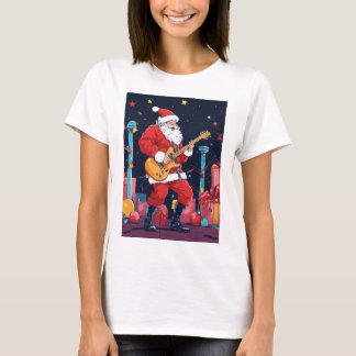 T-shirt Rocking Santa Claus Jouer de la guitare électrique
