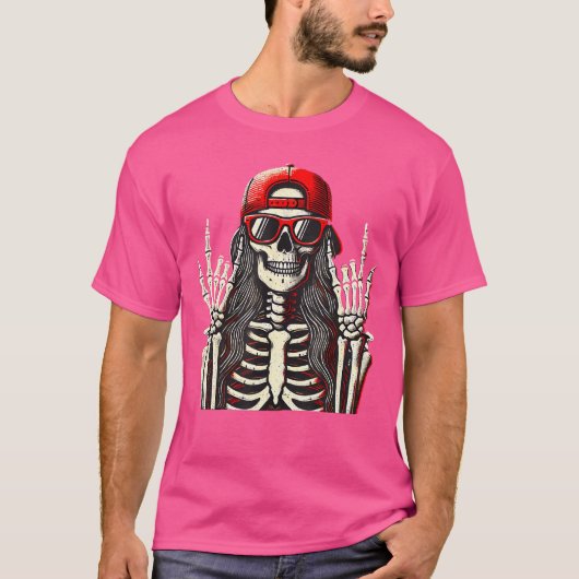 T-shirt Rockn Roll Girl Skeleton Rocker Cool Punk Rock Roc (Devant)