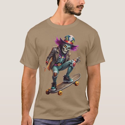 T-shirt Rocknroll skeleton skater illustration funny (Devant)