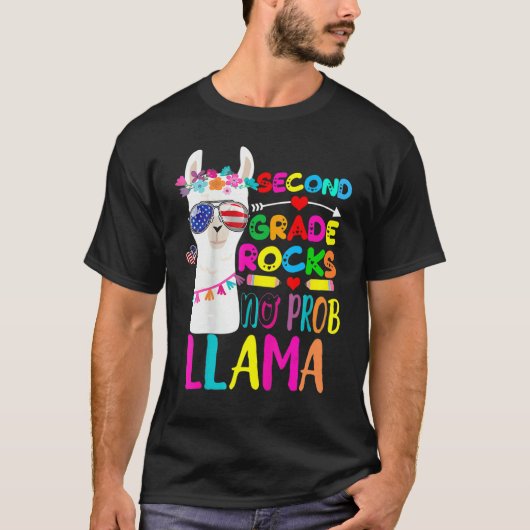 T-shirt Rocks de 2e année Pas de Prob Enseignant Llama Ret (Devant)