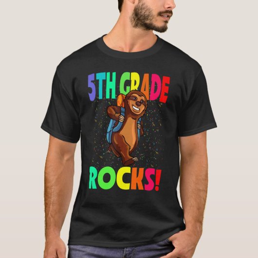 T-shirt Rocks de 5e année Sloth Retour à l'école (Devant)