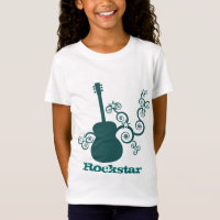 Rockstar Guitar Girl's T-shirt, Turquoise foncé