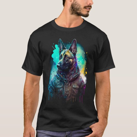 T-shirt Rockstar portrait Belgian Malinois (Devant)