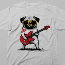 Rockstar Pug Chien Jouant de la Guitare Électrique