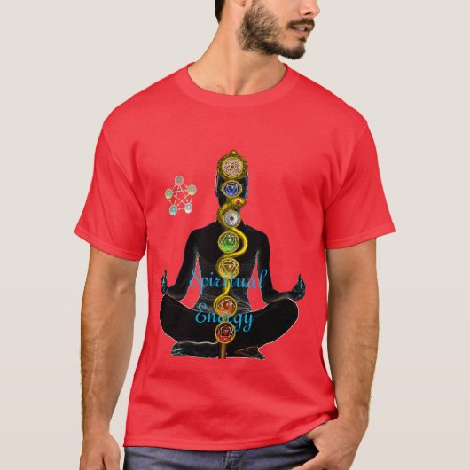 T-SHIRT RODE D'ASCLEPIUS 7 CHAKRAS, YOGA LOTUS POSE (Devant)