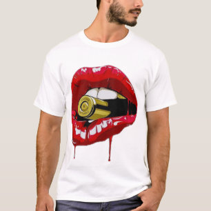 T-shirt rode lippen tanden gouden kogel geel T-shi
