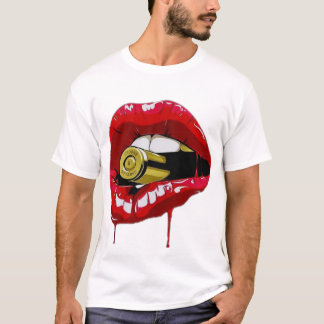 T-shirt rode lippen tanden gouden kogel geel T-shi