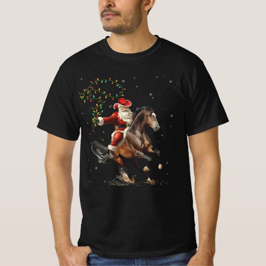 T-shirt Rodeo Western Cowboy Père Noël À Cheval Joyeux Ch (Devant)