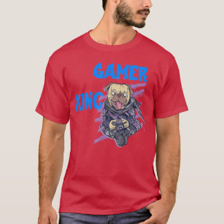 T-shirt Roi des joueurs Gaming Pug Chien Console PC Jeux v