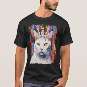 T-shirt Roi Reine Chat Blanc Pop Art