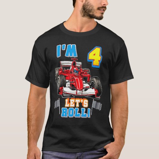 T-shirt Roll I'm 4th Birthday Boy Race Car 4 Yea (Devant)