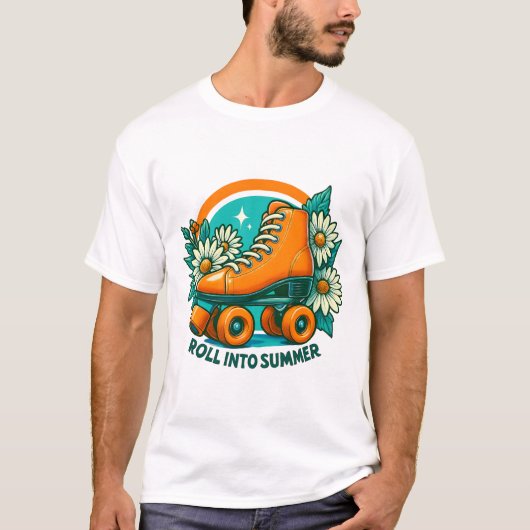 T-shirt "Roll Into Summer" Retro Roller Skate (Devant)