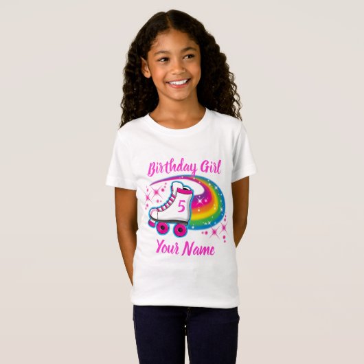 T-Shirt Roller Skate Rainbow Sparkle Anniversaire Fille N' (Devant entier)