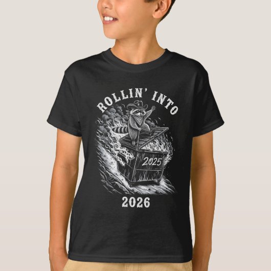 T-shirt Rollin' Into 2026 Funny Cowboy Raccoon Happy New Y (Devant)