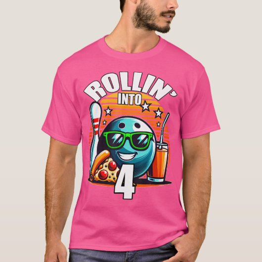 T-shirt Rollin Into 4 Bowling Anniversaire Fête 4E Anniver (Devant)