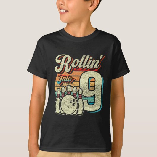 T-shirt Rollin Into 9 Bowling Birthday Party 9th Birthday  (Devant)