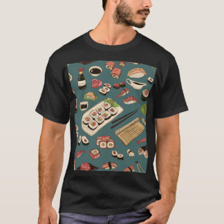 T-shirt Rolls De Sushi : Coloré Sans Couleur Vintage.