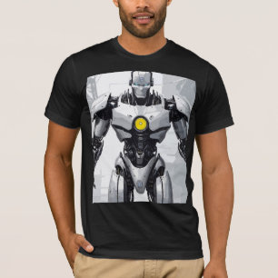 T-shirt Roman Graphique Cyborg Mecha Blindé Blanc