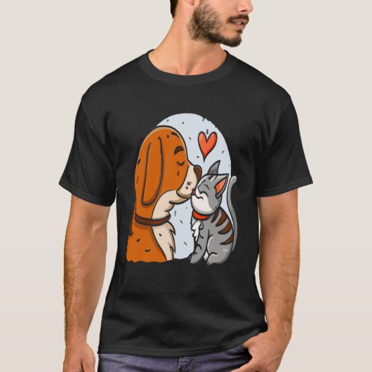 T-shirt Romance mignon chien baiser chat (Devant)