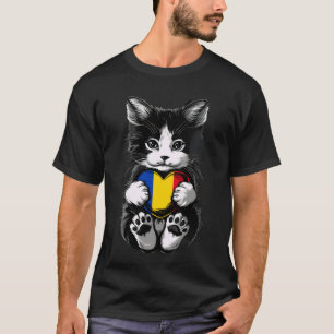 T-shirt Romania Chat Mignon Cœur Drapeau Roumain Racine Ro