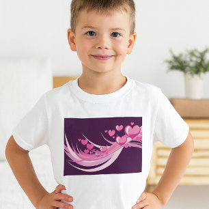 T-shirt Romantique Abstrait Coeurs Rose Design Sur Violet