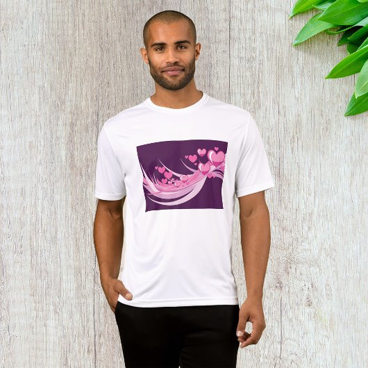 T-shirt Romantique Abstrait Coeurs Rose Design Sur Violet