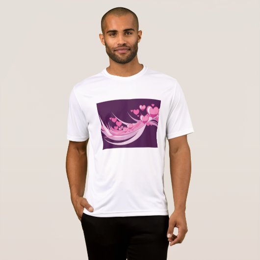 T-shirt Romantique Abstrait Coeurs Rose Design Sur Violet (Devant entier)